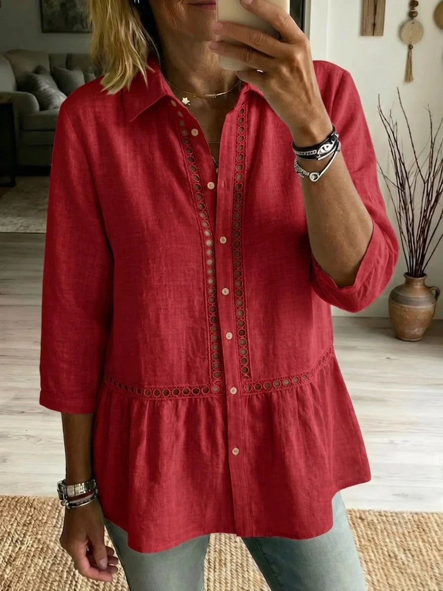 Exquisite Openwork Bohemian-Style Cotton-Linen Blend Shirt