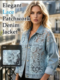 Women's Loose Floral Lace Patchwork Denim Jacket