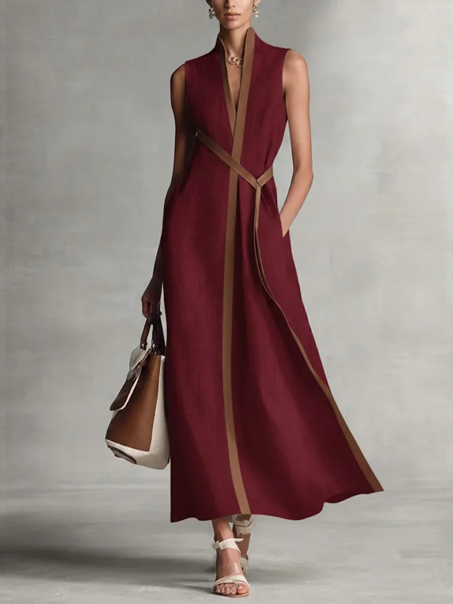 Women's Stand-up Collar Sleeveless Casual Loose Cotton And Linen Dress