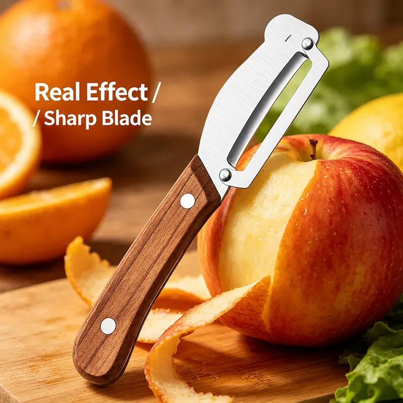 ✨Hot Sale✨Multi-Functional Vegetable Peeler for Kitchen, Ultra-Sharp Stainless Steel Blade with Wooden Handle and Bottle Opener (2 Pcs)