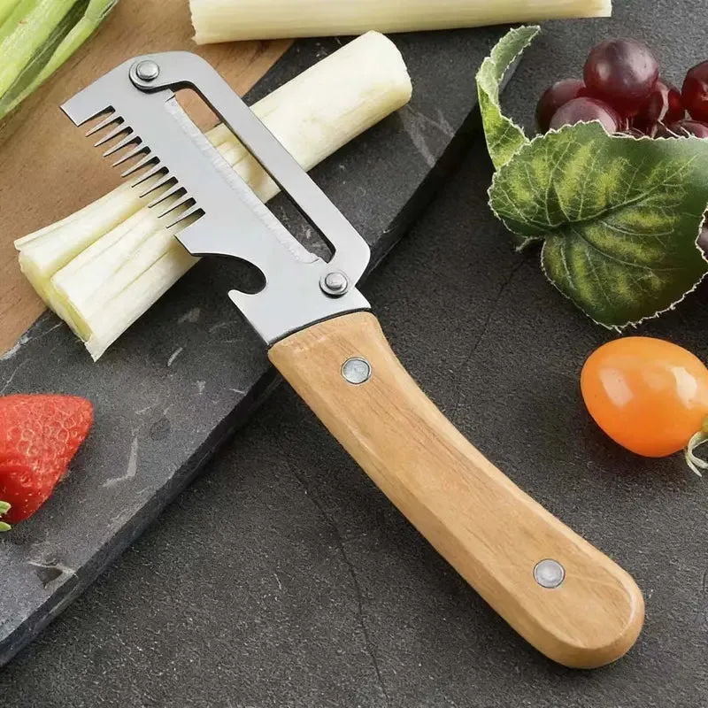 ✨Hot Sale✨Multi-Functional Vegetable Peeler for Kitchen, Ultra-Sharp Stainless Steel Blade with Wooden Handle and Bottle Opener (2 Pcs)