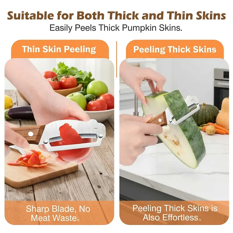 ✨Hot Sale✨Multi-Functional Vegetable Peeler for Kitchen, Ultra-Sharp Stainless Steel Blade with Wooden Handle and Bottle Opener (2 Pcs)