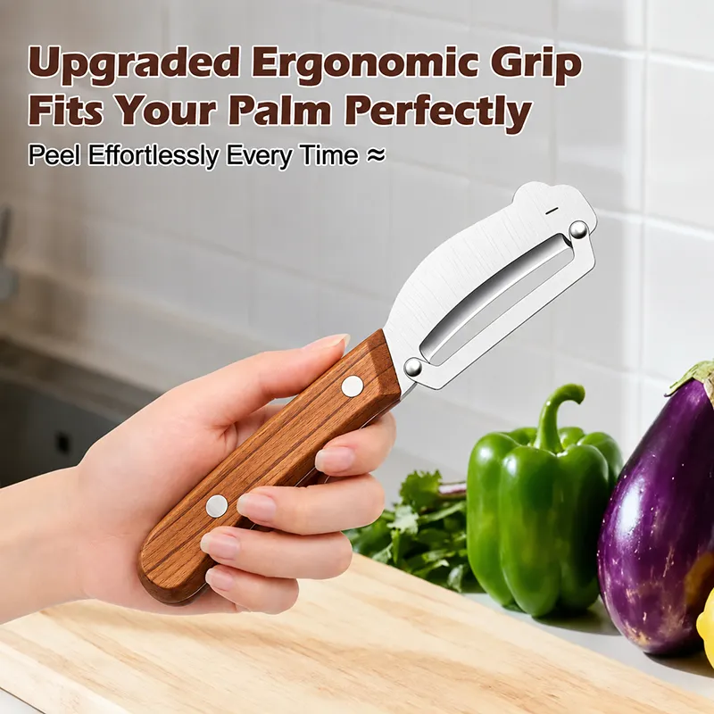 ✨Hot Sale✨Multi-Functional Vegetable Peeler for Kitchen, Ultra-Sharp Stainless Steel Blade with Wooden Handle and Bottle Opener (2 Pcs)