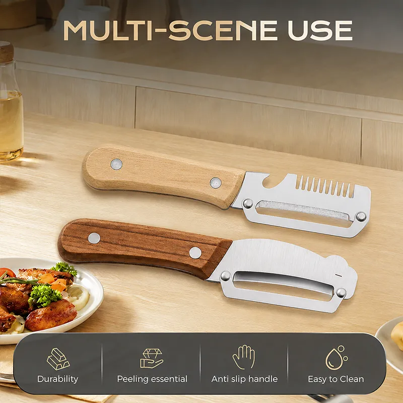 ✨Hot Sale✨Multi-Functional Vegetable Peeler for Kitchen, Ultra-Sharp Stainless Steel Blade with Wooden Handle and Bottle Opener (2 Pcs)