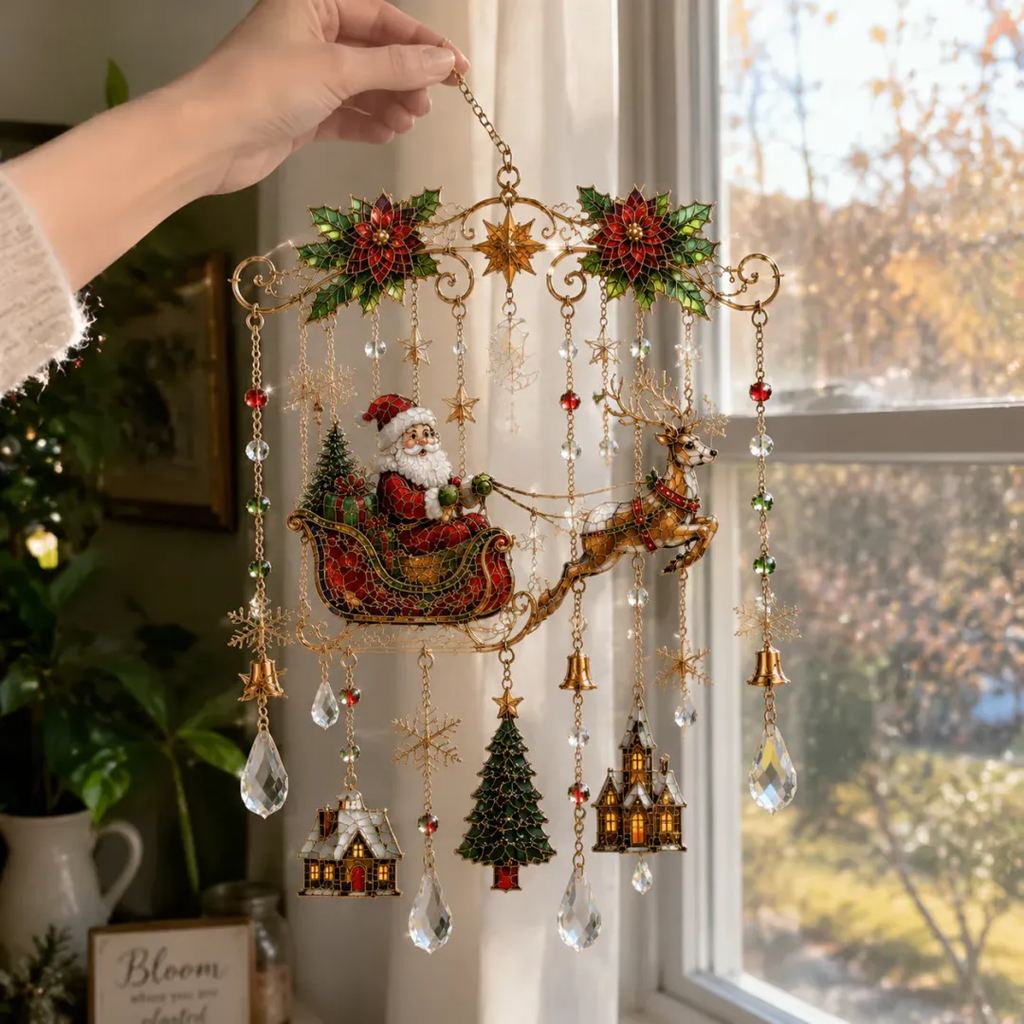 🎄🎐Handmade Christmas Stained Glass Window Hanging