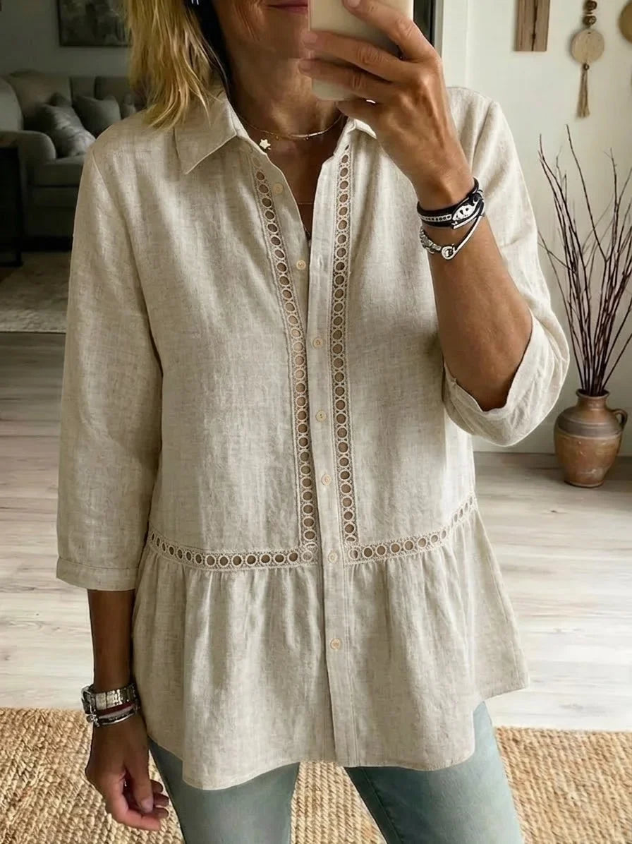 Exquisite Openwork Bohemian-Style Cotton-Linen Blend Shirt