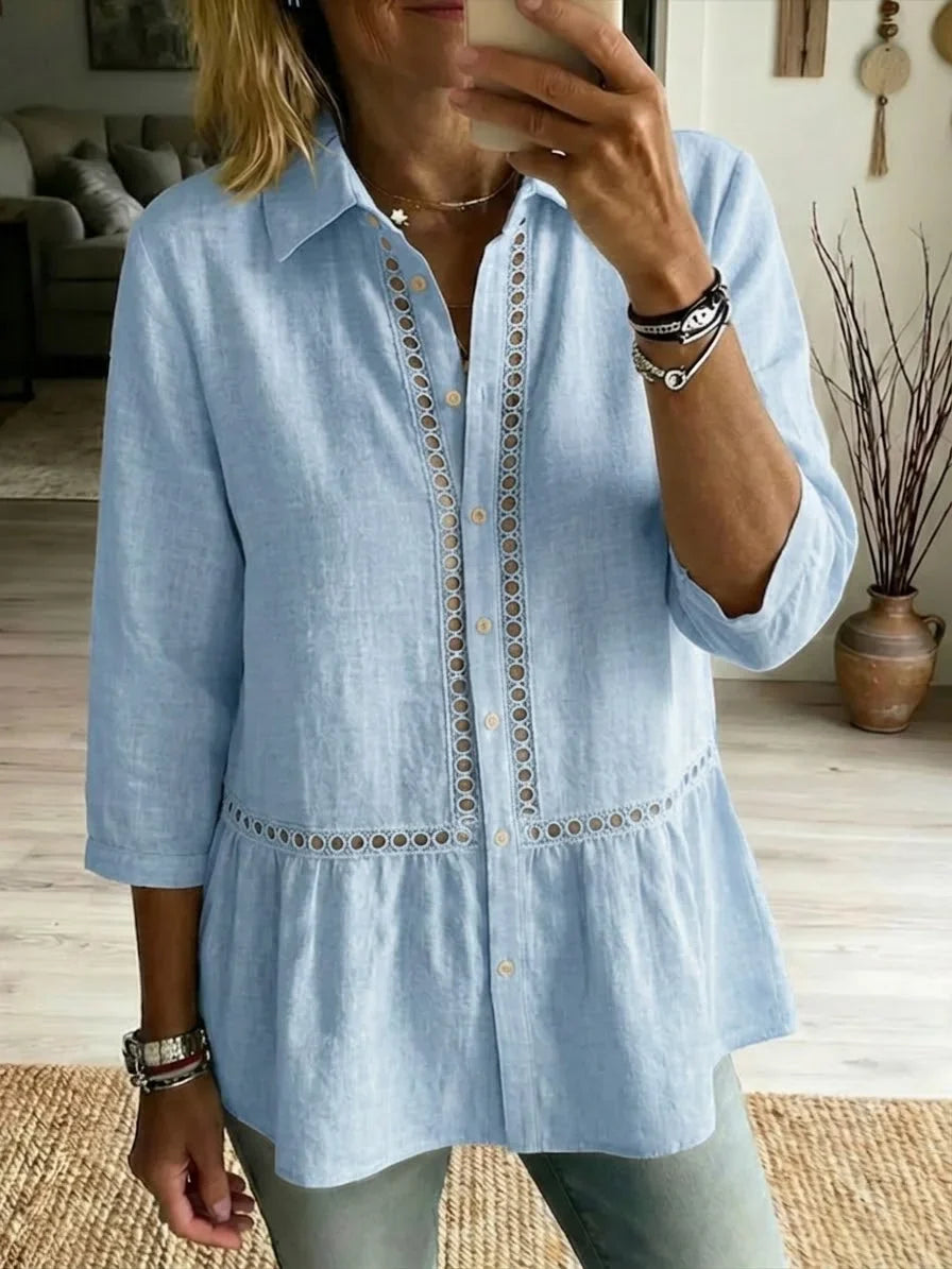 Exquisite Openwork Bohemian-Style Cotton-Linen Blend Shirt