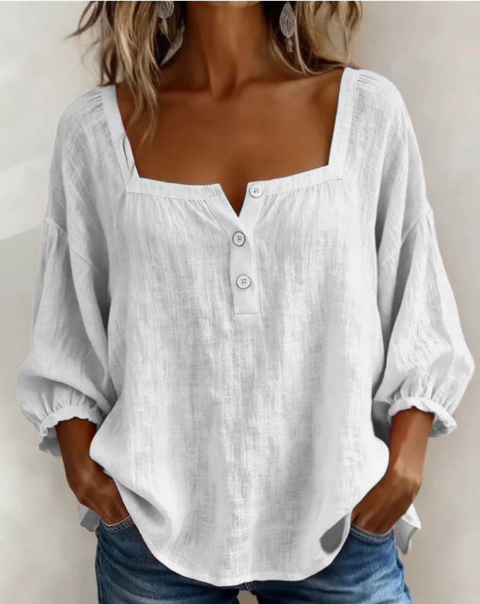 Women's Casual Solid Color Cotton Linen Shirt