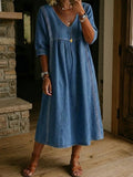 Casual Loose-fitting Patchwork Lace Trim Linen And Cotton Dress