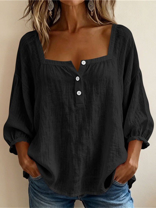 Women's Casual Solid Color Cotton Linen Shirt