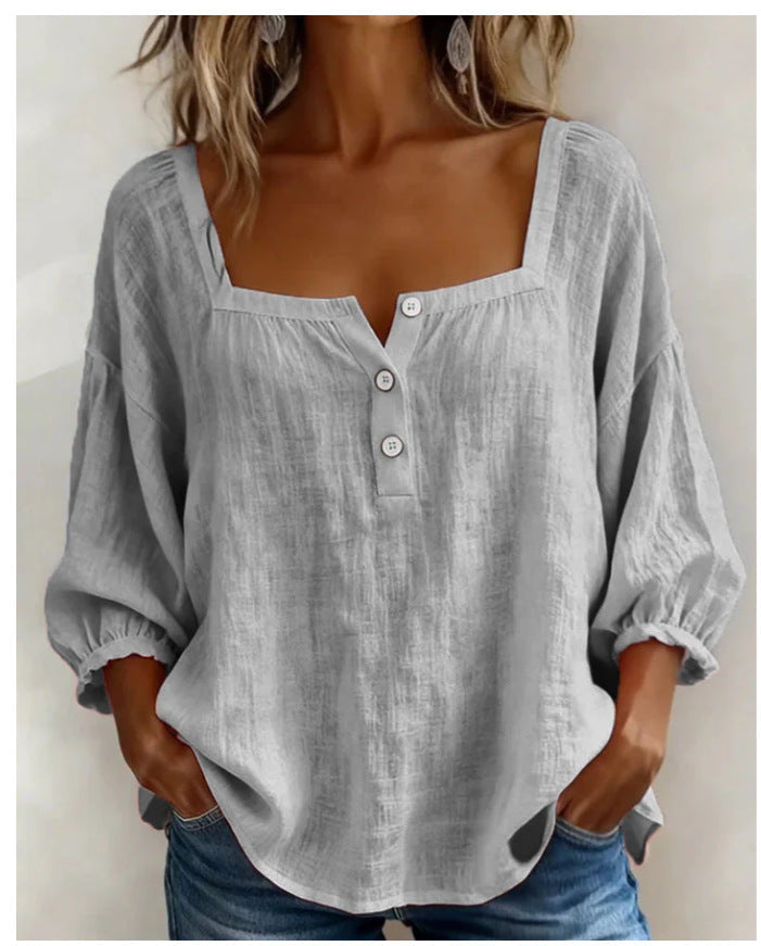 Women's Casual Solid Color Cotton Linen Shirt