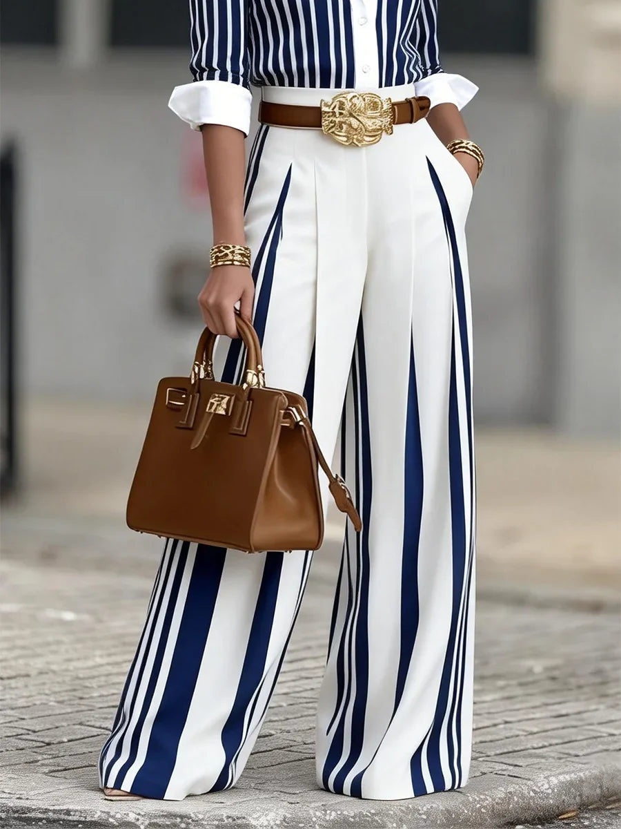 High-End, Stylish, and Elegant Artistic Striped Suit — Includes a Free Belt