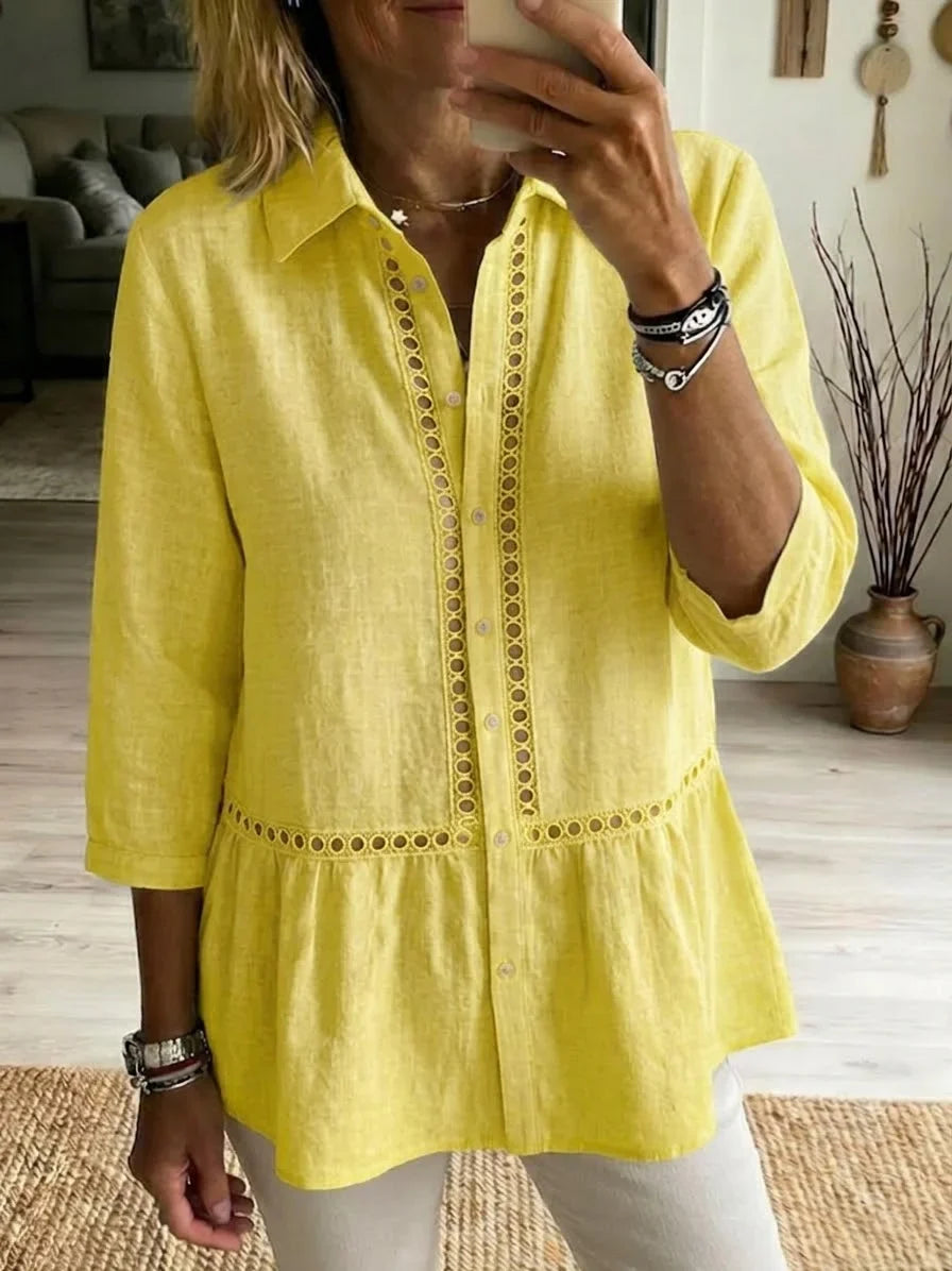 Exquisite Openwork Bohemian-Style Cotton-Linen Blend Shirt