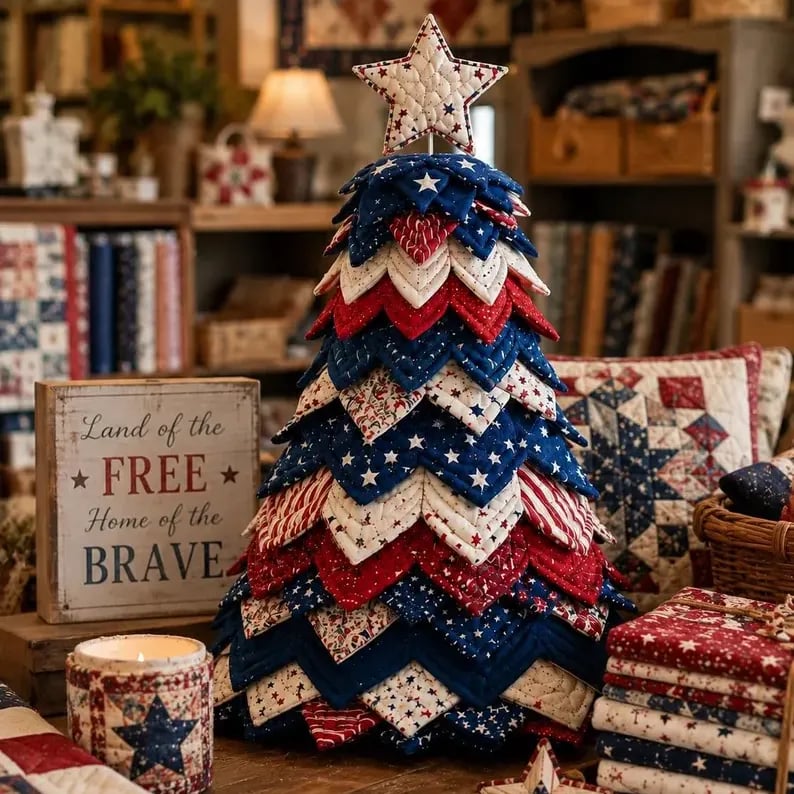 🎄Americana Christmas Tree Quilt Kit – Easy Layered Fabric Holiday Décor for Quilting Lovers