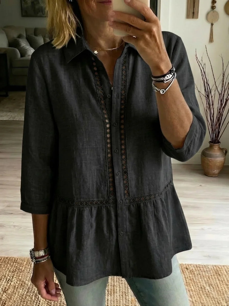 Exquisite Openwork Bohemian-Style Cotton-Linen Blend Shirt