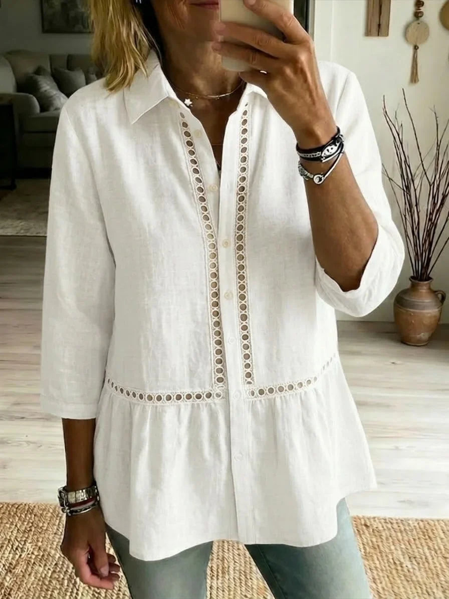 Exquisite Openwork Bohemian-Style Cotton-Linen Blend Shirt