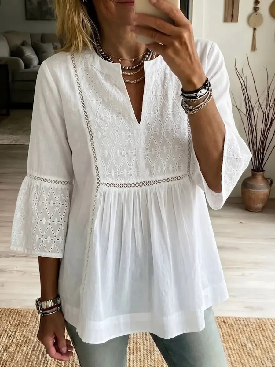 Bohemian Cotton and Linen Lace Blouse