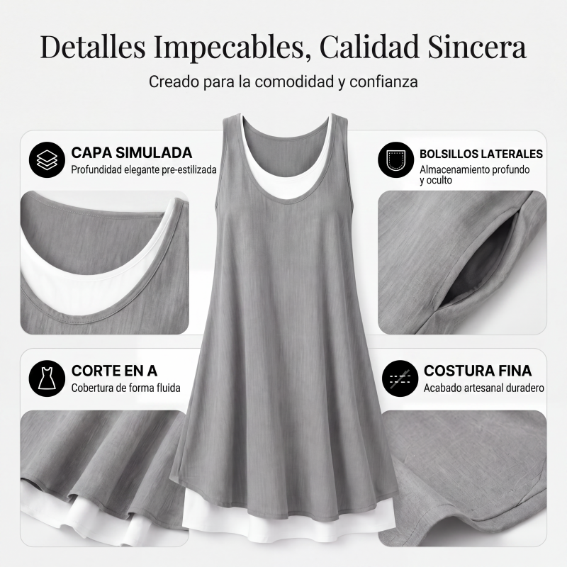 Vestido sin mangas de mujer falso de dos piezas